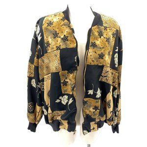 Vintage Cascais zip up bomber jacket size 1X Black gold floral print street styl